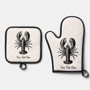 Trendy vintage Lobster  Personalised Oven Mitt & Pot Holder Set