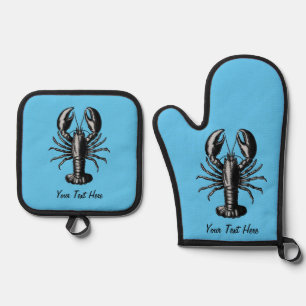 Trendy vintage Lobster Personalised Oven Mitt & Pot Holder Set