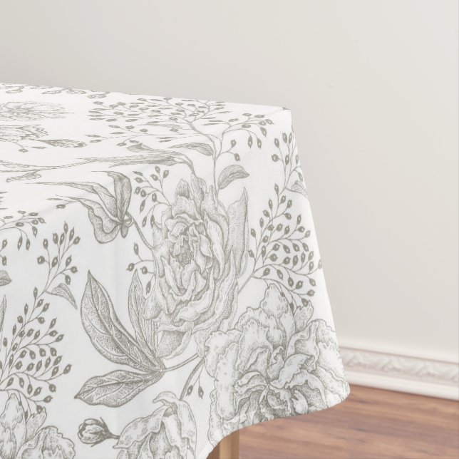 Trendy vintage neutral colours grey flowers  tablecloth (In Situ)