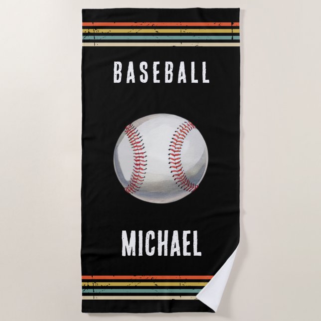  Trendy Vintage Personalised baseball Black        Beach Towel (Front)