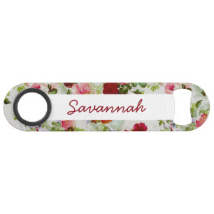 Trendy Vintage Red and Pink Floral Print Monogram
