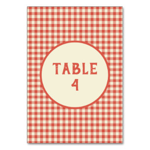 Trendy Vintage Red Chequerboard Pattern Custom Table Number