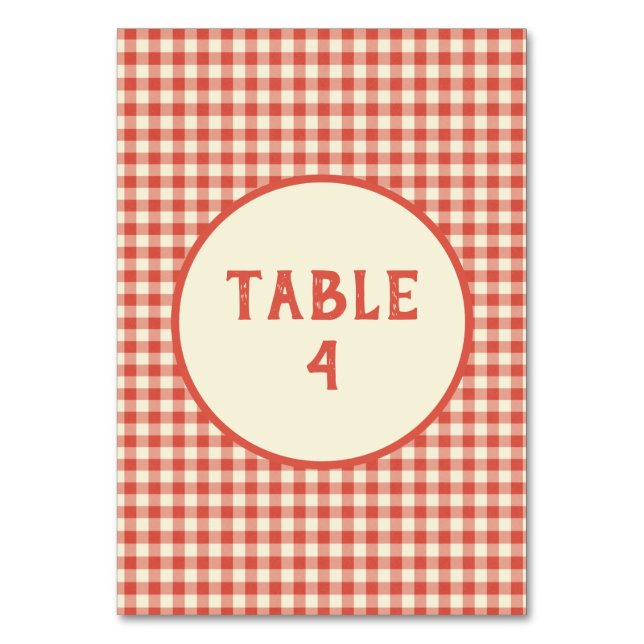 Trendy Vintage Red Chequerboard Pattern Custom Table Number (Front)