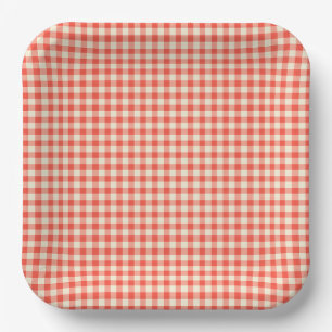 Trendy Vintage Red Chequerboard Pattern Paper Plate