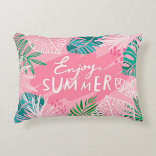 Trendy vintage tropic summer. Lettering enjoy summ Decorative Cushion
