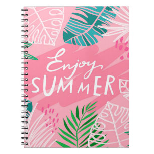 Trendy vintage tropic summer. Lettering enjoy summ Notebook