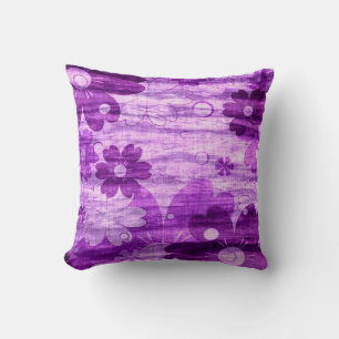 Trendy Violet Flower on Wood Cushion