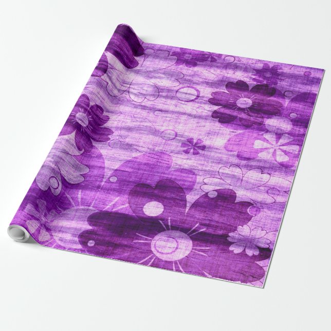 Trendy Violet Flower Vintage Wrapping Paper (Unrolled)
