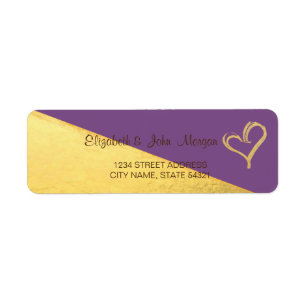 Trendy Violet Gold Glitter Heart Address Label
