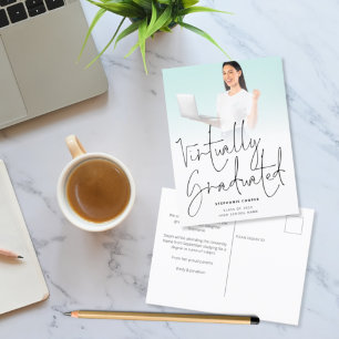 Trendy Virtually Graduated Script Photo Graduation Announcement Postcard