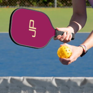 Trendy Viva Magenta Gold Template Monogram Pickleball Paddle