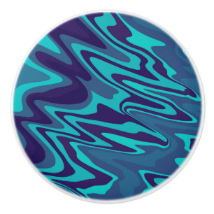 Trendy vivid blue turquoise Abstract wavy pattern  Ceramic Knob