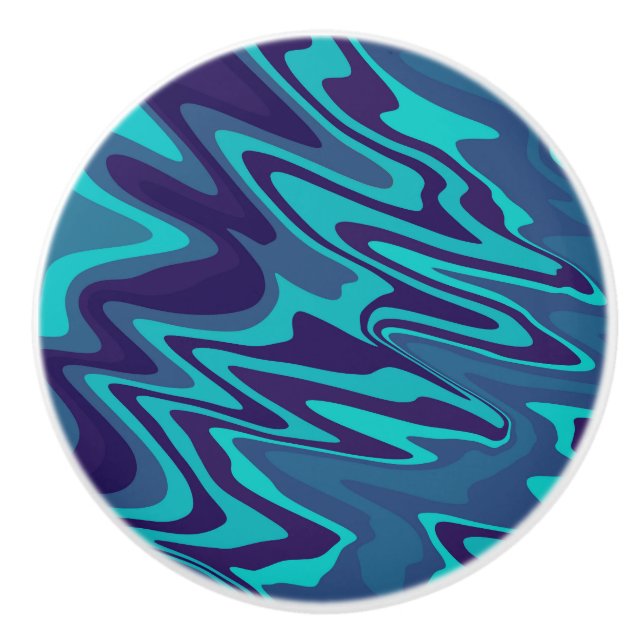 Trendy vivid blue turquoise Abstract wavy pattern  Ceramic Knob (Front)