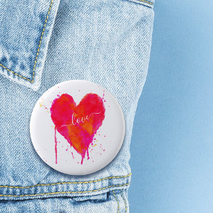 Trendy Watercolor Artsy Valentine's Day Heart Love 6 Cm Round Badge