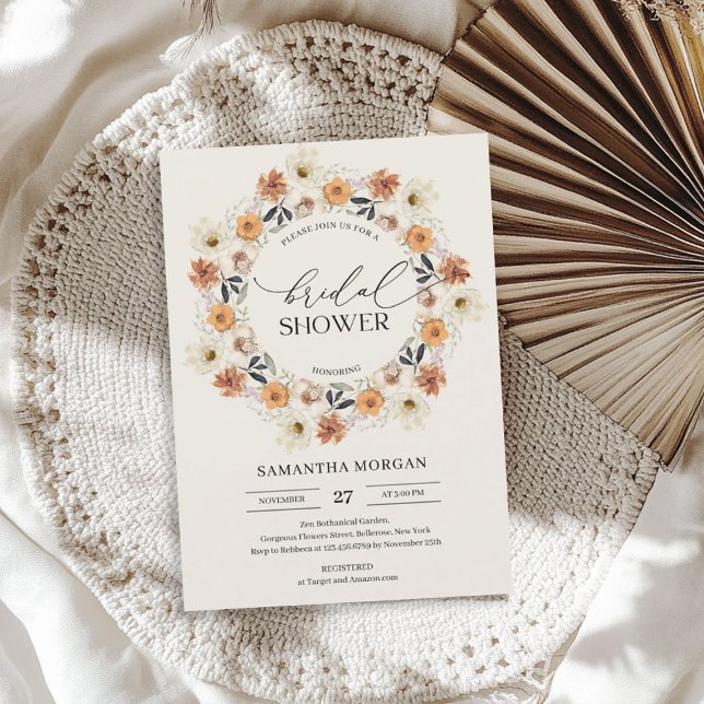 Trendy watercolor autumn wildflowers Bridal Shower Invitation (Trendy watercolor autumn wildflowers Bridal Shower Invitation)