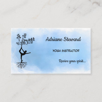Trendy Watercolor Blue Silhouette Yoga Instructor Business Card