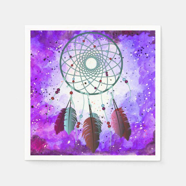 Trendy Watercolor Bohemian Dream Catcher & Nebula Napkin (Front)