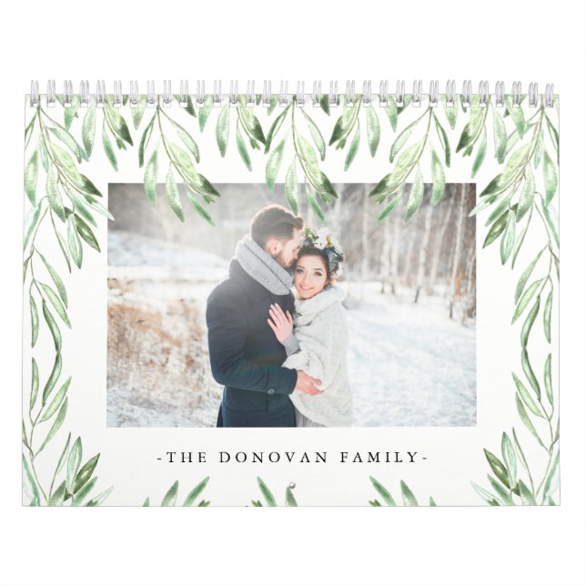 Trendy Watercolor Botanical Leaves | Photo Calendar (Cover)