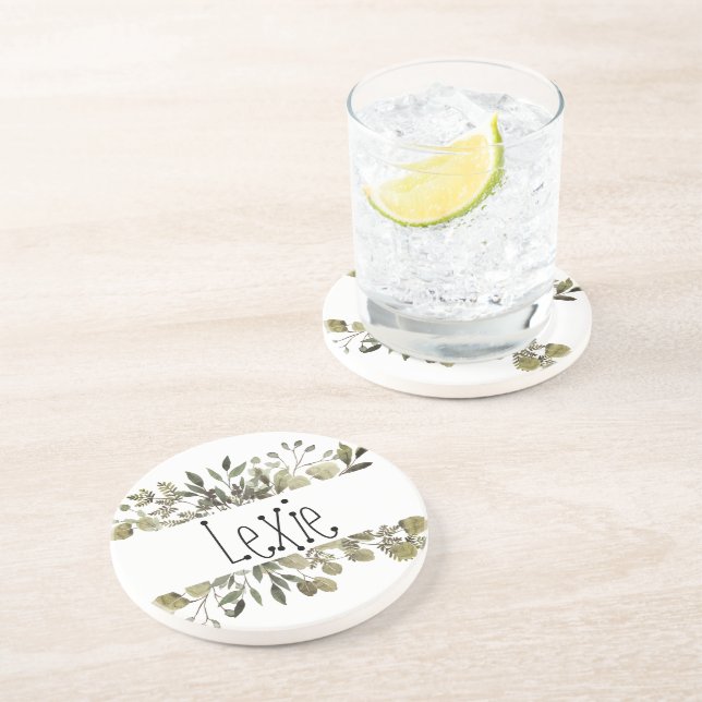 Trendy Watercolor Botanical Personalised Coaster (Side)
