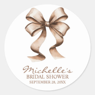 Trendy Watercolor Bow Coquette Bridal Shower       Classic Round Sticker
