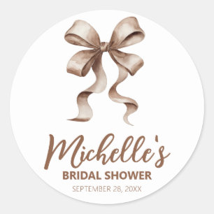 Trendy Watercolor Bow Coquette Bridal Shower Classic Round Sticker