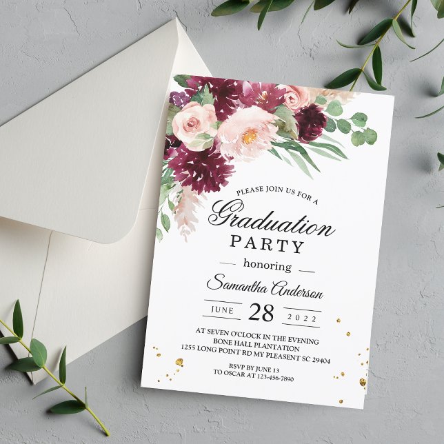 Trendy Watercolor Burgundy Blush Pink Floral  Invitation (Creator Uploaded)