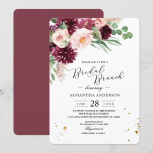 Trendy Watercolor Burgundy Blush Pink Floral Invitation