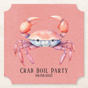 Trendy Watercolor Crab Boil Party / Company Paper Coaster