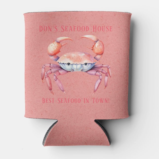 Trendy Watercolor Crab Company/Restaurant Custom Can Cooler (Front)