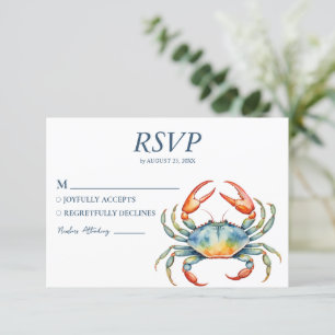 Trendy Watercolor Crab Nautical Beach Wedding RSVP Card