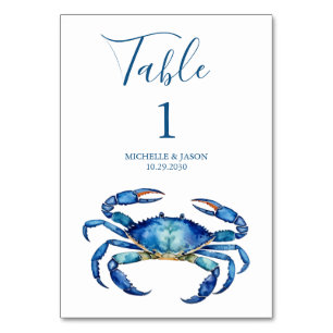 Trendy Watercolor Crab Nautical  Table Number