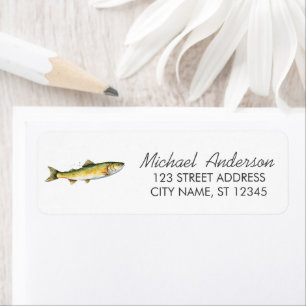 Trendy Watercolor Fishing Return Address          