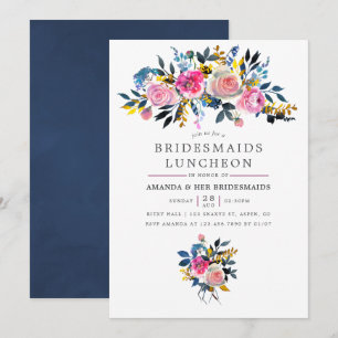 Trendy Watercolor Floral Bridesmaids Luncheon Invitation