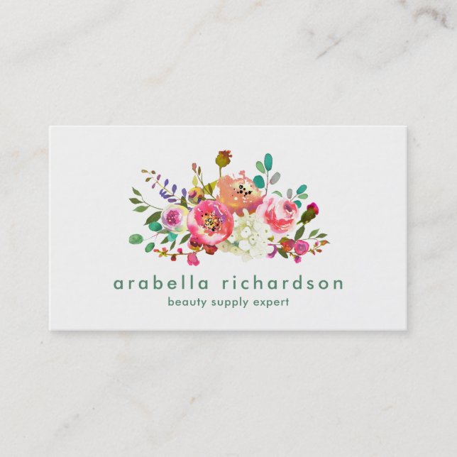 Trendy Watercolor Floral Business Card (Front)