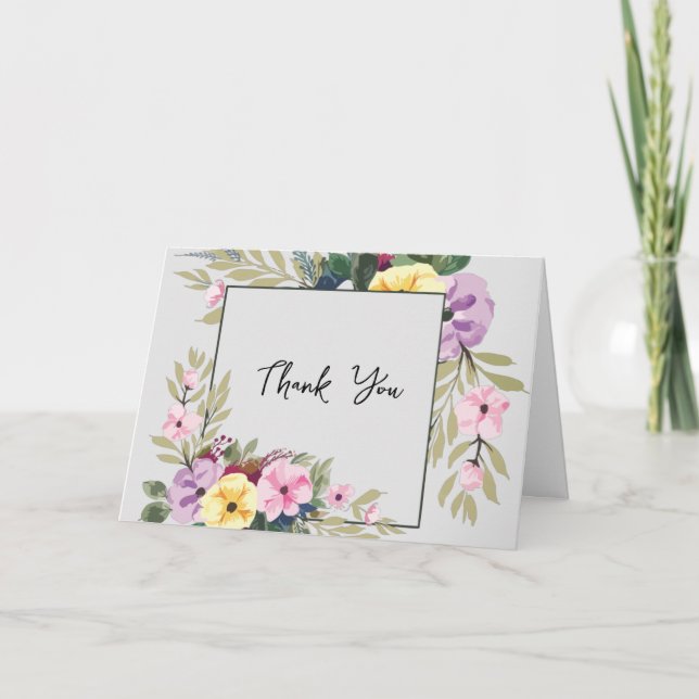 Trendy Watercolor Floral Business Thank You Cards (Front)