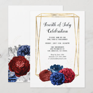 Trendy Watercolor Floral Geometric 4th July Party Invitation
