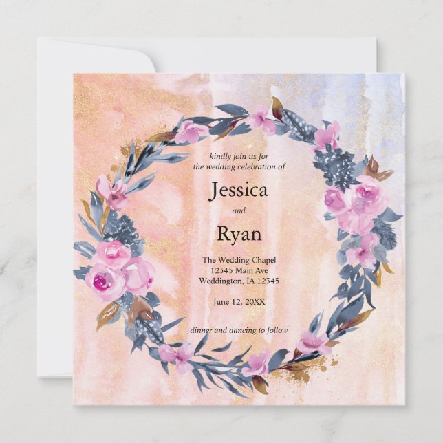 Trendy Watercolor Floral Wedding Invitation (Front)