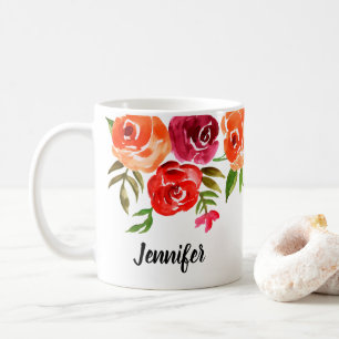 Trendy Watercolor Flowers Personalised Coffee Mug
