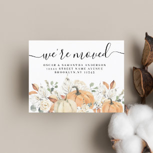 Trendy Watercolor Flowers & Pumpkins Autumn Announcement Postcard