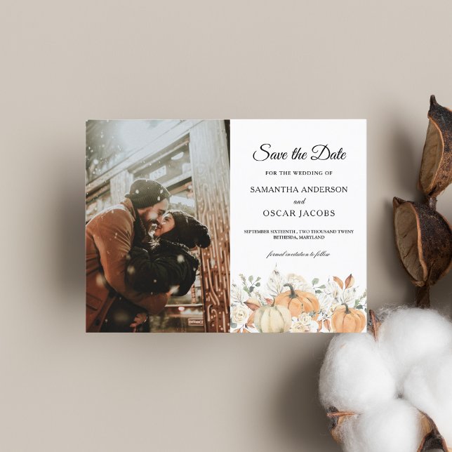 Trendy Watercolor Flowers & Pumpkins Autumn  Announcement Postcard (Creator Uploaded)