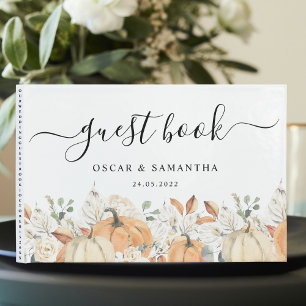 Trendy Watercolor Flowers & Pumpkins Autumn  Guest Book