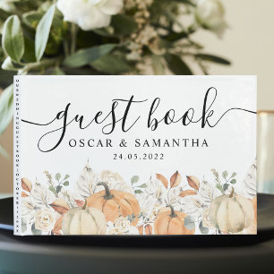Trendy Watercolor Flowers & Pumpkins Autumn  Guest Book