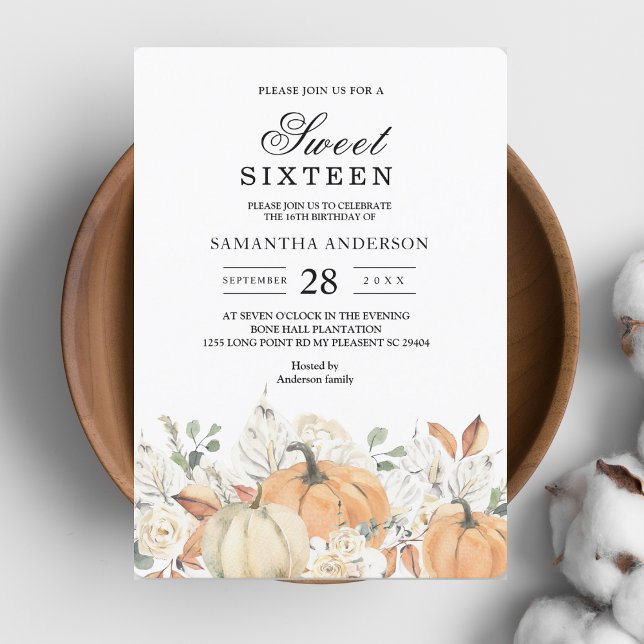 Trendy Watercolor Flowers & Pumpkins Autumn  Invitation (Creator Uploaded)
