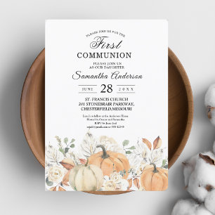 Trendy Watercolor Flowers & Pumpkins Autumn Invitation