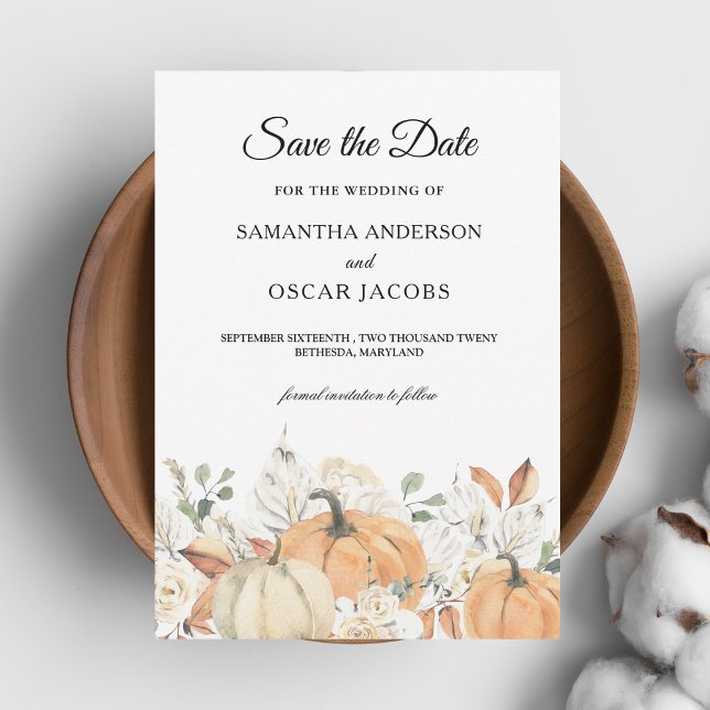Trendy Watercolor Flowers & Pumpkins Autumn  Save The Date (Creator Uploaded)