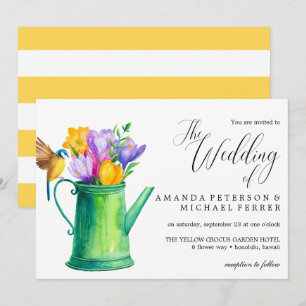 Trendy Watercolor Flowers watering can wedding Invitation