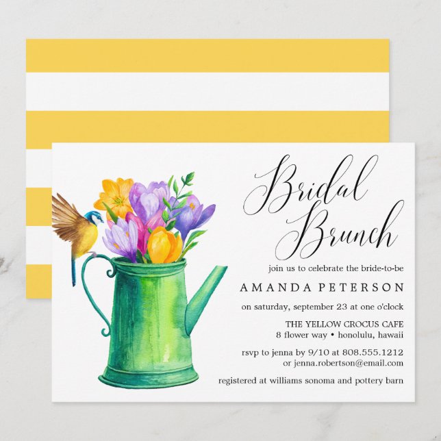 Trendy Watercolor Flowers wedding Bridal Brunch Invitation (Front/Back)