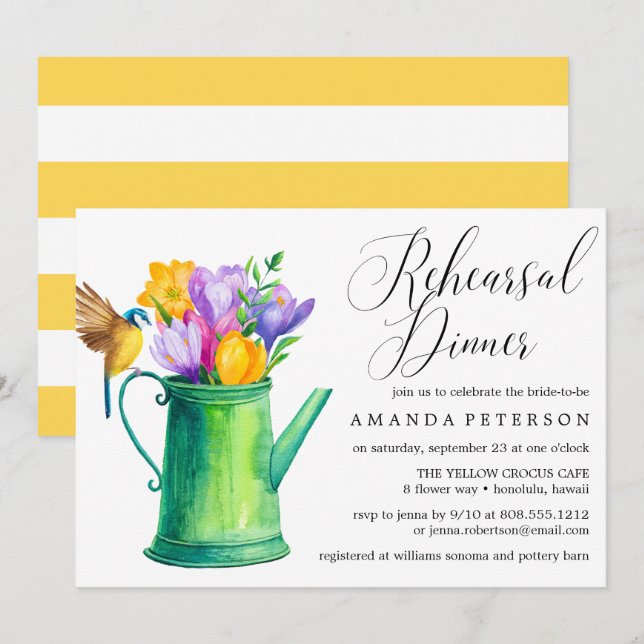Trendy Watercolor Flowers wedding rehearsal dinner Invitation (Front/Back)