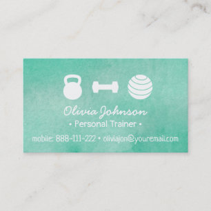 Trendy Watercolor Green Fitness Personal Trainer Business Card