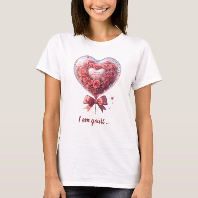 Trendy watercolor heart-shaped balloon with roses T-Shirt (Front)